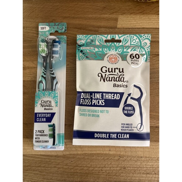 Guru Nanda Other - Guru Nanda Set Of 2 Toothbrushes And Dual Lined Thread Floss Picks 60 Floss Pick